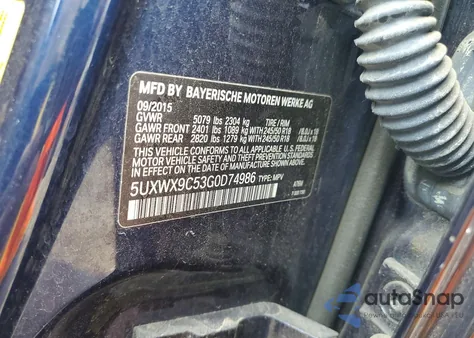 2016 BMW X3 xDrive28I из США, поврежденный, VIN 5UXWX9C53G0D74986